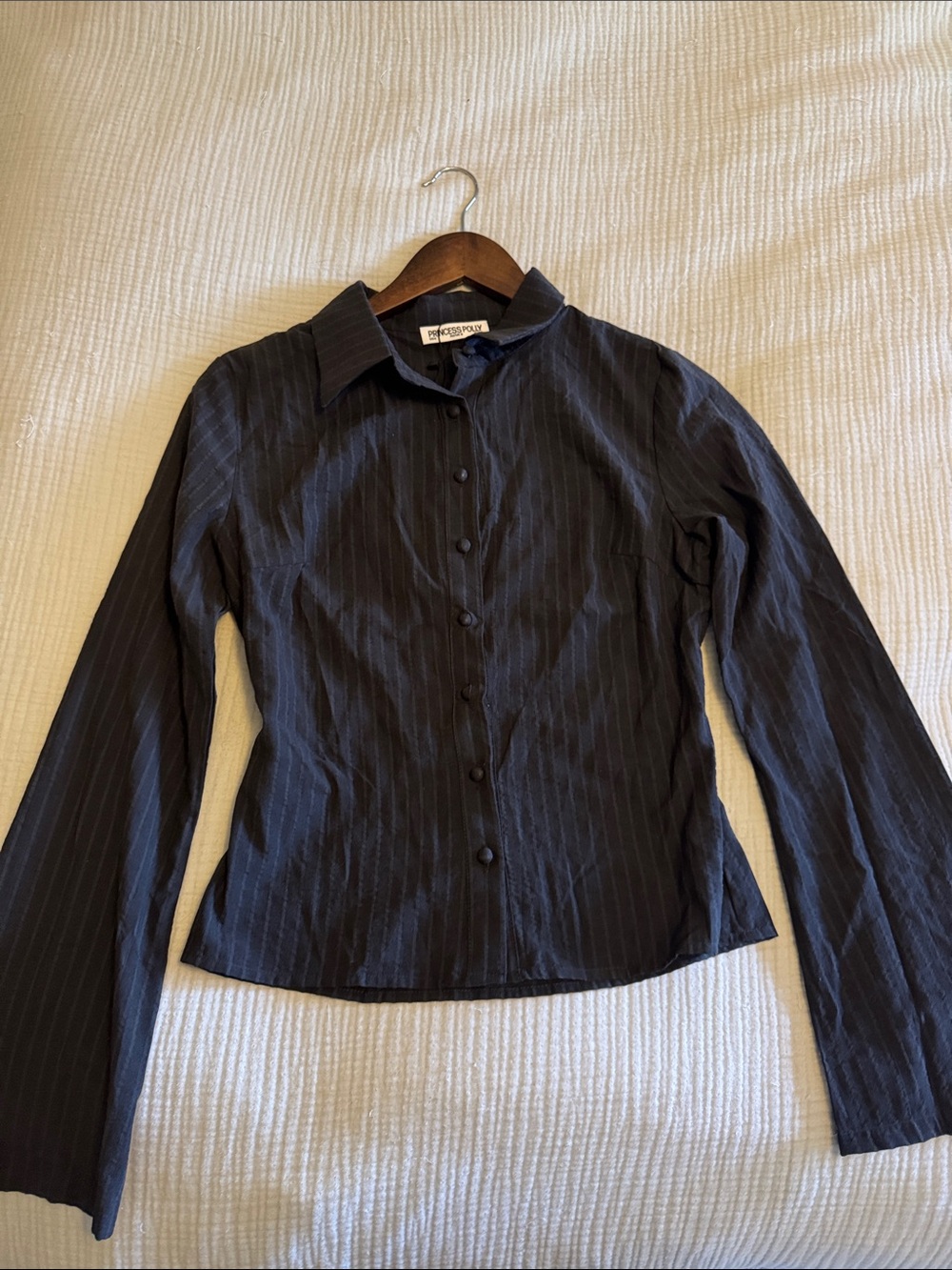 Princess Polly Black Pinstripe Button-Up Shirt
